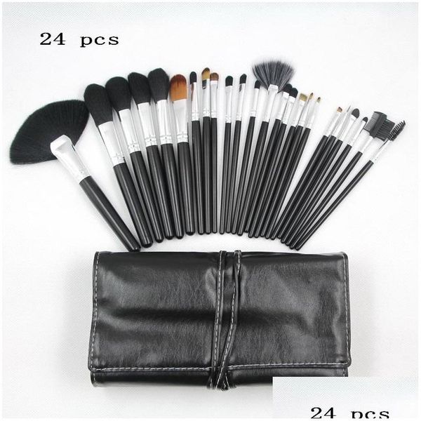 Pinceaux de maquillage 24 pièces Ensembles de pinceaux Poils de chèvre Pochette en cuir Outil de beauté Coloris Cosmétiques professionnels Kit de maquillage Drop Delivery Heal Dhmar