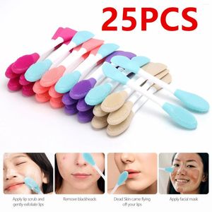 Cepillos de maquillaje 25 PCS Aplicador de mascarilla de silicona 2 en 1 Herramienta de cepillo de depuración facial de doble cara Limpieza manual de doble cabeza