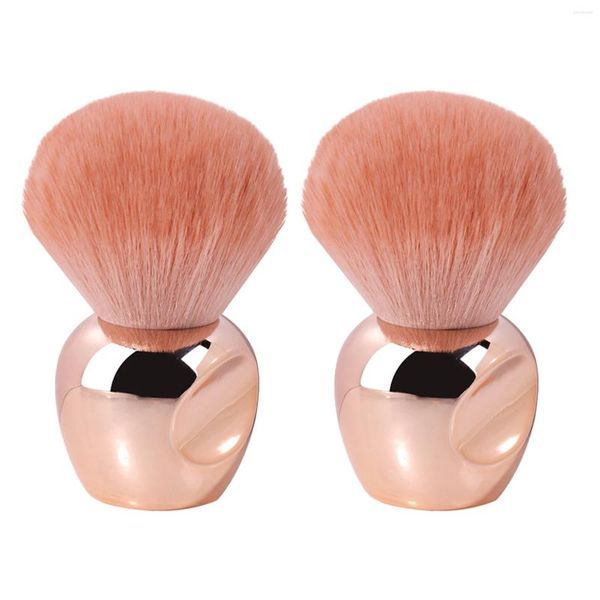 Pinceles de maquillaje 2 piezas Brocha para polvo Mango de plástico Ranuras para dedos planas portátiles Corrector Mezcla Fibra sintética Rubor Cerdas suaves