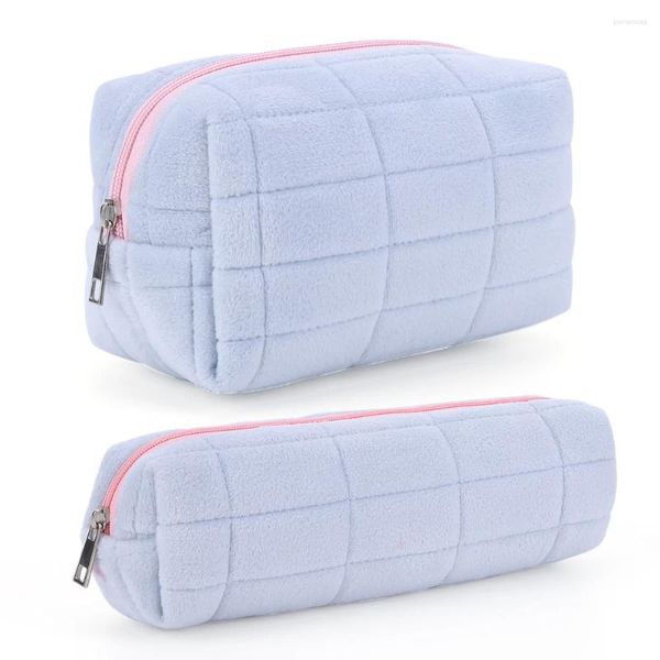 Pinceaux de maquillage 2 pièces petit sac de rangement fermeture éclair en peluche rangement doux femmes mignon cosmétique cadeaux de saint valentin