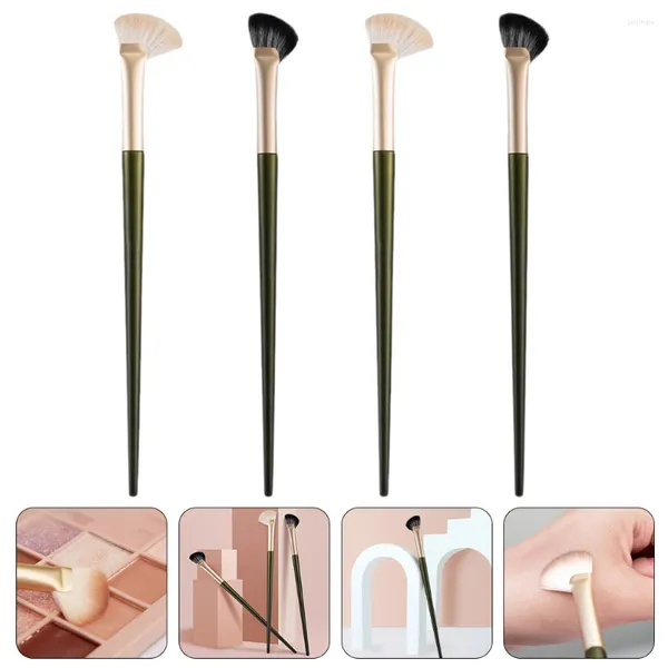 Pinceles de maquillaje 4 piezas Pincel de sombra de nariz Sombra de ojos Pequeño corrector Contorno Mango de madera en ángulo