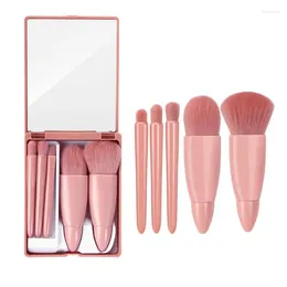 Make -upborstels 5 % Mini Set Foundation Powder Blush Bendable Travel Make -Up Pink Beauty Tools Case with Mirror