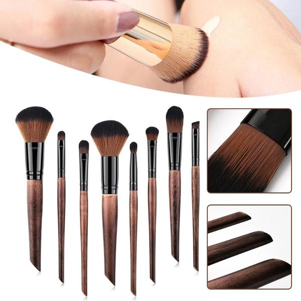 Pinceles de maquillaje 8 Uds café negro para mujeres juego de brochas cosméticas sintéticas Premium herramientas de belleza