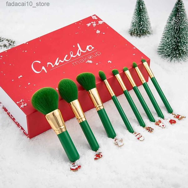 Pinceles de maquillaje 8 UNIDS Regalo de Navidad Tipo Colgante Pinceles de Maquillaje Set Verde Profesional Polvo Suelto Sombra de Ojos Pincel Labio Rubor Herramienta de Belleza Q240126