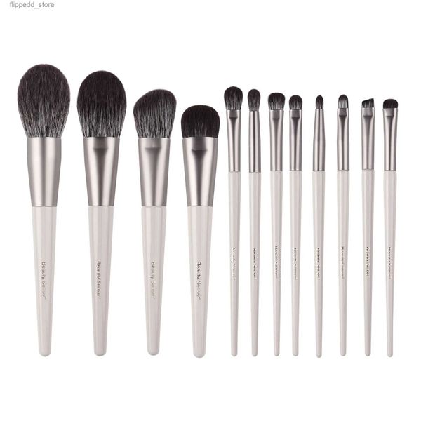 Pinceles de maquillaje 9/12 unids / set Juego de pinceles de maquillaje en polvo gris Rubor Maquillaje Pincel Pliegue de ojos Sombra de ojos Mancha de labios Kit de herramientas cosméticas para cabello suave Q231110