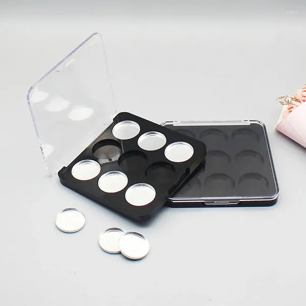 Pinceles de maquillaje, 9 rejillas, paleta de platos vacía para sombra de ojos, caja de almacenamiento de ojos para mujeres, niñas, principiantes, bricolaje