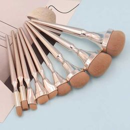 Make -upborstels 9 Professionele draagbare make -upborstels Oogschaduw Basisreparatie Poeder Blusher Facial Concealer Beauty Tool Set Gold Combinatie Q240507