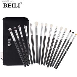 Pennelli per trucco BEILI Pennelli per trucco neri 15 pezzi Peli di capra Sopracciglio Eyeliner Pennello per occhi professionale Trucco Strumenti cosmetici Q240126