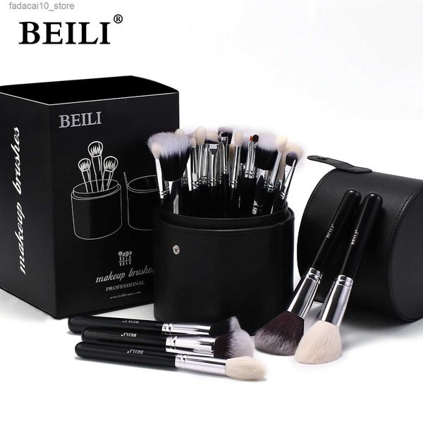 Pinceles de maquillaje BEILI Pinceles de maquillaje profesionales de alta calidad para base en polvo Contorno de sombra de ojos Juego de mezcla con estuche Q240126