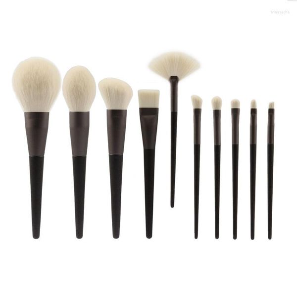 Pinceaux de maquillage noir 10 pièces débutant Premium cheveux de chèvre grande poudre fond de teint fard à paupières ombre à paupières ensemble de pinceaux pochette cosmétique