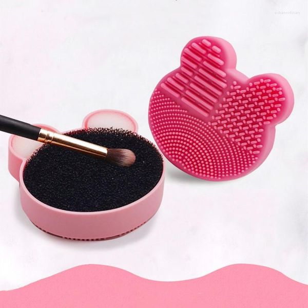 Pinceaux de maquillage brosse nettoyant tampon de lavage tapis propre cosmétique universel maquillage UV Gel stylo Silicone ours gommage boîte outil à main