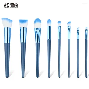 Brosses de maquillage Brushes Set Blue en bois manche de beauté Tool Eyeliner Eyeliner Eyeliner Loose Powder Blush