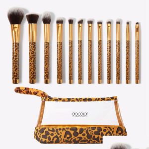 Pinceaux de maquillage Set de pinceaux léopard avec sac 12 pièces fond de teint surligneur correcteur poudre mélange fard à joues ombre à paupières cosmétique goutte livraison Dh6Qs