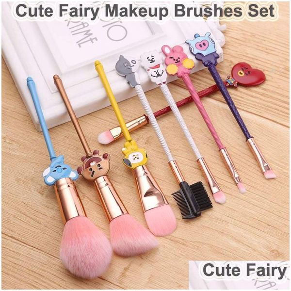 Makeup Brushes Cartoon Set mignon Fairy Brush 8pcs Rose Gold Cosmetic Eyeshadow Foundation Lips Maquillaje Blending B SEEBROW DROP DEL DHPWK