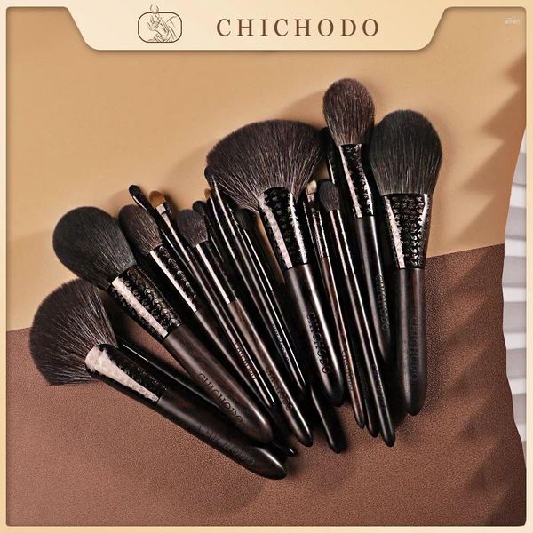 Brochas de maquillaje CHICHODO Brush-2023 Lujosa serie de pelo de animal de ébano tallado-Juego de cosmética natural de 20 piezas-Herramienta de belleza