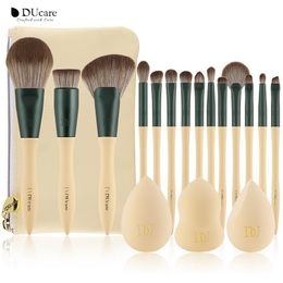 Make -upborstels Ducare 14 stcs met 3 stcs sponge foundation poeder blush oogschaduwborstel cosmetics puff kit tas