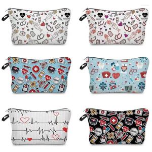 Pinceaux de maquillage ECG, sac à cosmétiques imprimé pour femmes, sac à main Portable de voyage décontracté, rangement de produits de toilette, crayon, cadeau dentaire