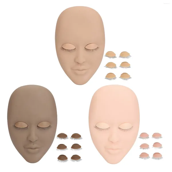 Pinceles de maquillaje, extensión de pestañas, maniquí facial, 3 pares de párpados, goma de una sola capa, cabeza extraíble, efecto 3D para práctica