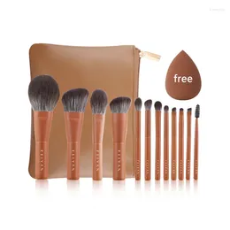 Makeup Brushes Feiyan 12 PCS Portable Brown Set Mini Synthetic Hair Foundation Powder Blush Make Up avec sac