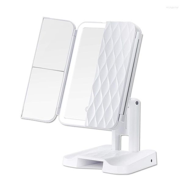 Pinceles de maquillaje plegable doble triple espejo de mesa de aumento con luz LED blanca fría y cálida batería portátil herramienta cosmética para mujeres