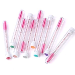 Pinceles de maquillaje para pestañas, cepillo para pestañas postizas con tubo de diamante, varilla de cristal desechable, herramientas de belleza transparentes e independientes