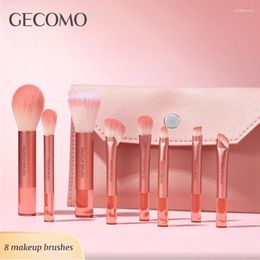 Make -upborstels Gecomo Peach Pink draagbare borstelpak 8pcs Covers gratis cosmetische pu lederen opbergzak