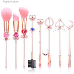 Pinceles de maquillaje Hot Anime Cosmetic Makeup Brushes Set Kit de herramientas Eye Liner Shader Foundation Powder Natural-Synthetic Pink Hair Q231110