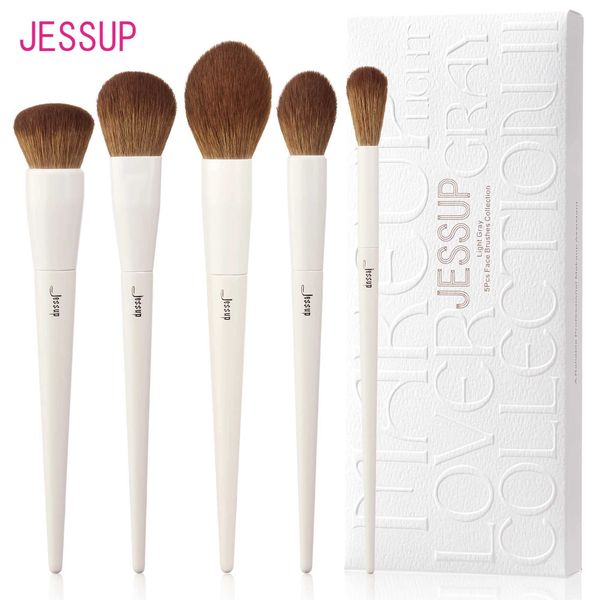 Brosses de maquillage Jessup Facial Brush Set 5pcs Maquillage Pure Basic Powder Blusher Bronze Outline Grey Grey Fluffy Grey T493 Q240507