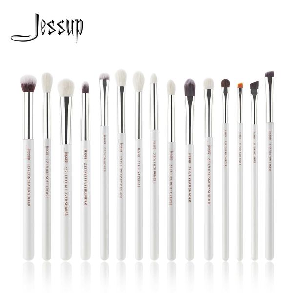 Cepillos de maquillaje Jessup Professional Pincel Set 15 PC.Pearl White/Silver Tool Eyeliner Sombreador Natural sintético Cabello Q240507