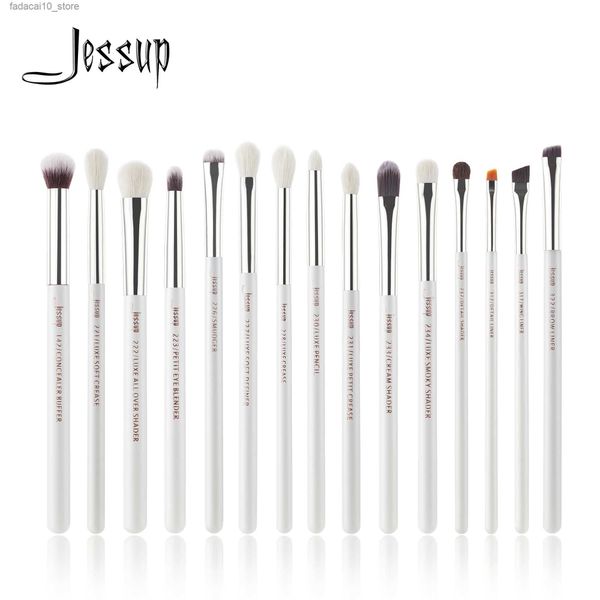 Pinceaux de maquillage Jessup ensemble de pinceaux de maquillage professionnels 15 pièces pinceau de maquillage perle blanc/argent kit d'outils Eye Liner Shader cheveux naturels-synthétiques Q240126