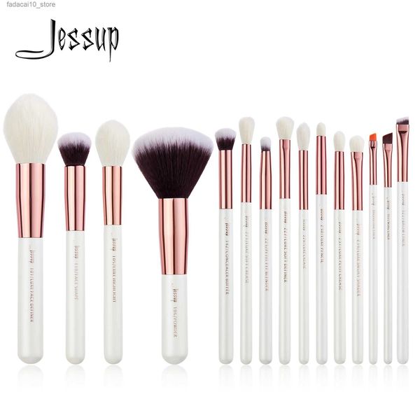 Pinceles de maquillaje Jessup Juego de pinceles de maquillaje profesional 15 piezas Pincel de maquillaje Base sintética natural Detalle de polvo Pincel para ojos Blanco perla T222 Q240126