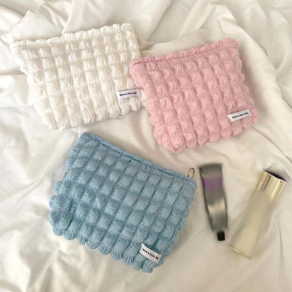 Pinceles De Maquillaje Bolsa De Lavado Para Mujer Organizador De Gasa Con Burbujas Bolsas De Embrague Moda Multifunción Portátil Color Caramelo Simple Para Vacaciones De Fin De Semana