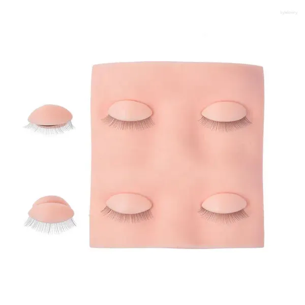 Pinceles de maquillaje para práctica de pestañas, cabeza de párpados de silicona, maniquí de extensión de pestañas de tacto suave con 3 pares reemplazables para