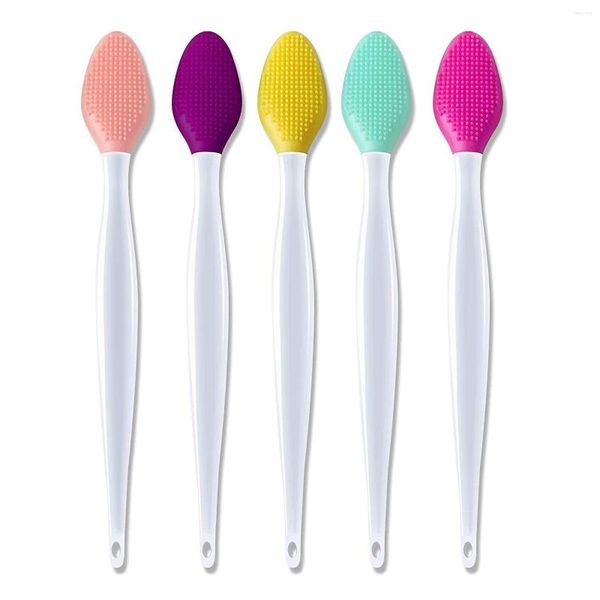 Pinceles de maquillaje, cepillo para labios, exfoliante, aplicador de silicona de doble cara, herramienta de varita, 6 colores