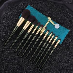 Cepillos de maquillaje Maquillaje de 11 piezas Juego de cabra verde oscura Cabello para el cabello Polvo Rush Sheetlighter Sombra de ojos Mezcla con bolsa