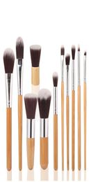 Brosses de maquillage maquillage en bois bambou 11pcs Brosse cosmétique professionnelle Kit de fibre de fibre avec un sac à paupières à cordes de dessin sh4488887
