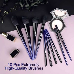 Pinceaux de maquillage Pinceaux de maquillage 10 pièces bleu cosmétique Premium ensemble de pinceaux de maquillage synthétique fond de teint poudre Blush Contour yeux maquillage outil Q231110