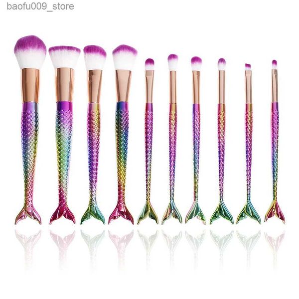 Makeup Brushes Kit de pinceaux de maquillage outil naturel 10 pièces crayon cosmétiques fond de teint artiste sirène surligneur visage ensemble de fard à paupières bronzant lèvres Q231229