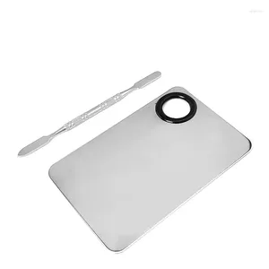 Paleta de mezcla de pinceles de maquillaje, bandeja de Metal de acero inoxidable mejorada con espátula, herramienta artística para juego de colores de base