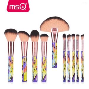 Pinceaux de maquillage MSQ 5/10 pièces ensemble fond de teint fard à paupières mélange Kits de pinceaux de maquillage outils cosmétiques poignée colorée cheveux synthétiques