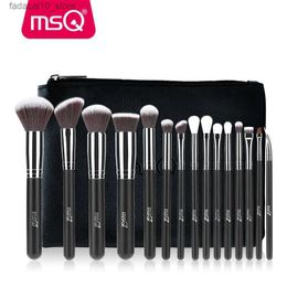 Pinceles de maquillaje MSQ Professional 15 piezas Juego de pinceles de maquillaje Base en polvo Sombra de ojos Kit de pinceles de maquillaje Cosméticos Cabello sintético Estuche de cuero de PU Q240126