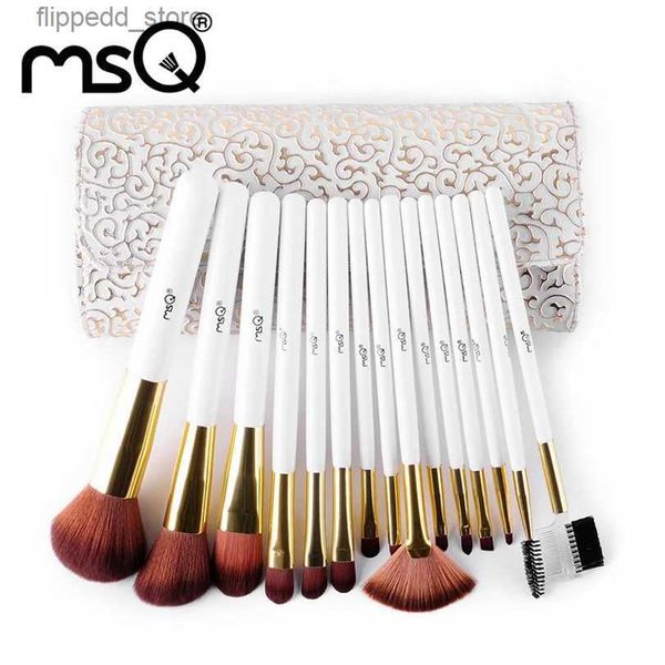 Pinceles de maquillaje MSQ estilo romano 15 piezas Juego de pinceles de maquillaje Kit completo de herramientas cosméticas profesionales de cabello suave de alta calidad con estuche de cuero de PU maquillaje Q231110