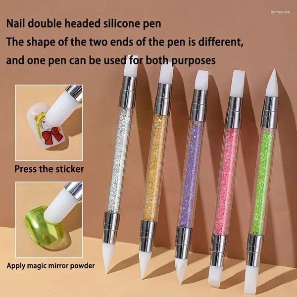 Cepillos de maquillaje Pen con uñas Cabeze doble de silicona de 5 Flor de dibujo de color de construcción