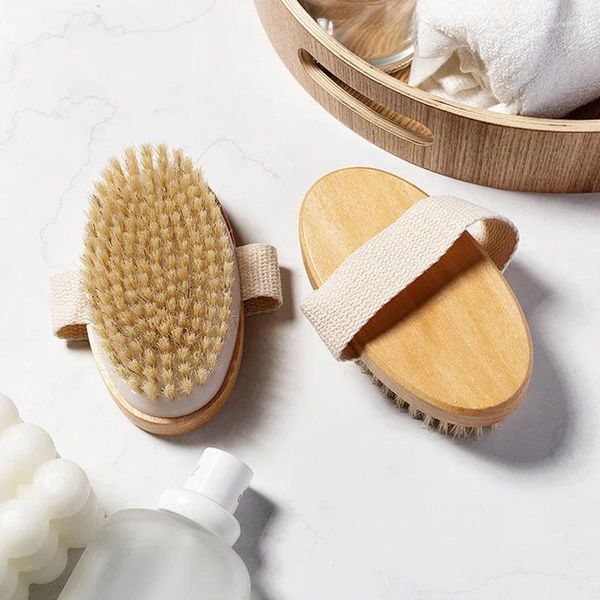 Pinceles de maquillaje Cepillo de cerdas naturales Suave Mojado Piel seca Cuerpo SPA Baño Masajeador Hogar