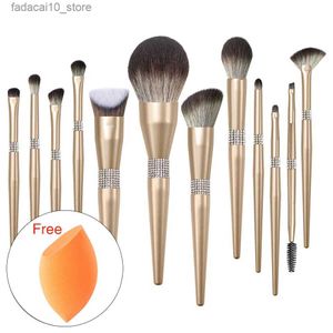 Make-up kwasten Poeder Gezichtsmaskerkwast 12st Champagne Gold Lip Scrub Brush 10st Foundation Fan Face Glitter Make-up kwasten Cosmetisch Q240126