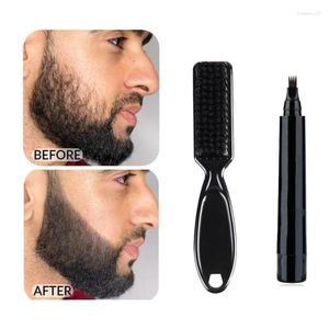 Pinceaux de maquillage professionnels pour hommes, Style stylo à barbe, remplissage tout-en-un, pointe à quatre dents, ensemble de teinture et pinceaux noirs et bruns