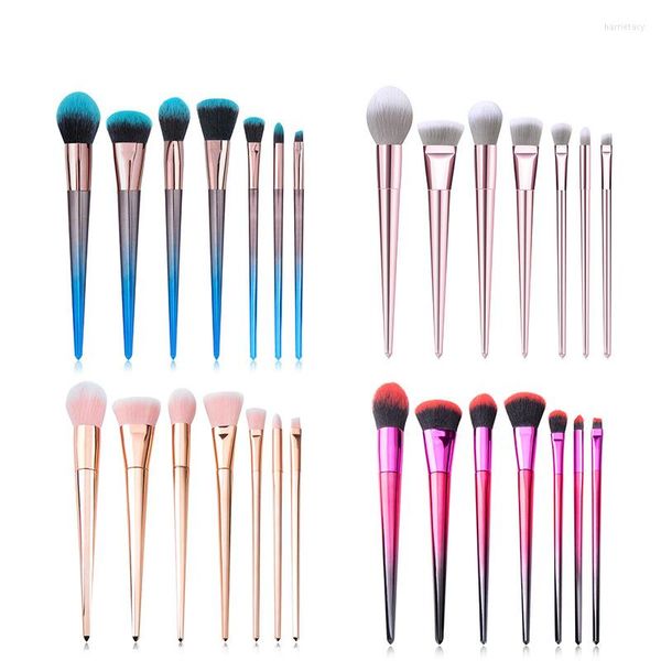 Pinceaux de maquillage Saiantth 7pcs Set de pinceaux diamant dégradé bleu paon cosmétique outil de beauté fond de teint fard à paupières surligneur correcteur