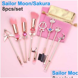 Make -up borstels Sailor Moon Brush Magical Girl 8pcs Set Rose Gold Cardcaptor Sakura Cosmetic met schattige roze tas Make -up Tool Drop del Dhr1p