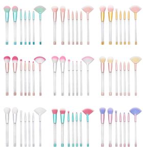 Make-up kwasten set 7 stuks leeg helder handvat 10 kleuren DIY glitter PVC cosmetische tas holle schoonheid make-up tool gemengd kleur2463204