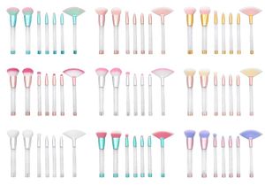 Brosses de maquillage Set 7pcs Handle transparente vide 10 couleurs DIY plitter PVC Sac cosmétique Hollow Beauty Make Up Tool mixte Color3159637